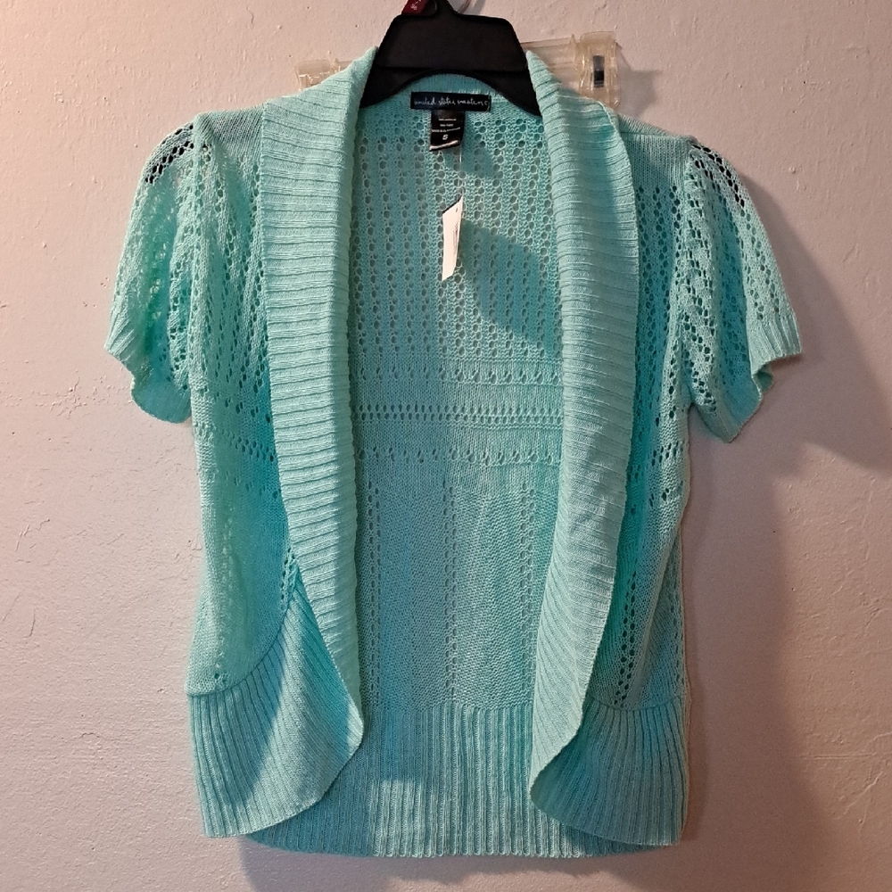 United States Sweaters Blue Cardigan with Ribbed Knit Design